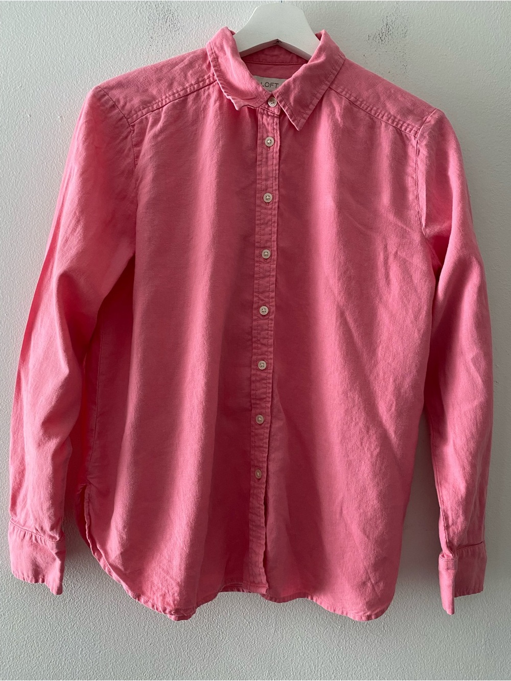 LOFT Coral Pink Linen Blend Button Front Shirt Long Sleeve